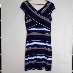 Ivanka Trump Black Blue & White Striped Knit Dress
